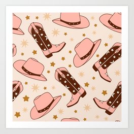 Cowboy Boots and Hats in Pink Art Print