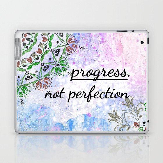 Progress, not perfection! Inspirational quote and affirmation with mandala frame Laptop & iPad Skin