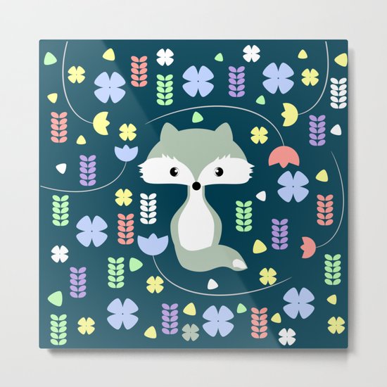 Fox among flowers Metal Print