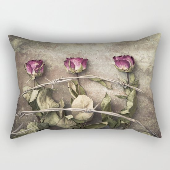 Three dried roses and barbed wire Rectangular Pillow
