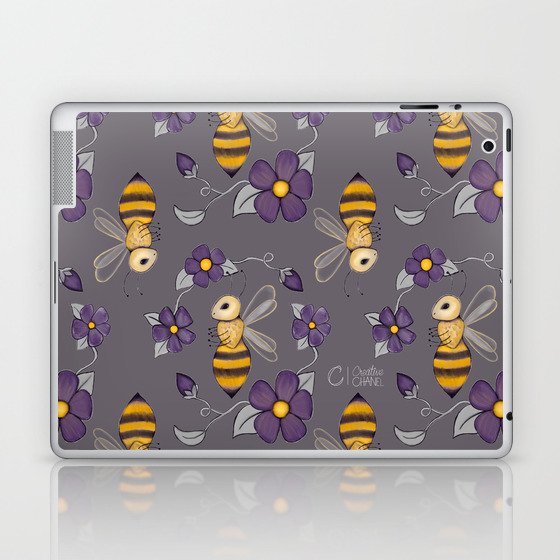 Bee Blossoms with gray Laptop & iPad Skin