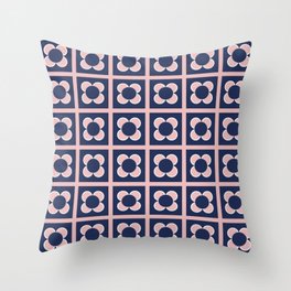 Scandi Flower Minimalist Mid Century Floral Pattern in Pink, White, and Navy Blue Throw Pillow