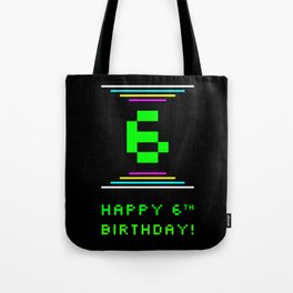 [ Thumbnail: 6th Birthday - Nerdy Geeky Pixelated 8-Bit Computing Graphics Inspired Look Tote Bag ]