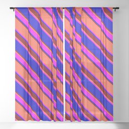 [ Thumbnail: Red, Fuchsia, Blue & Maroon Colored Stripes/Lines Pattern Sheer Curtain ]