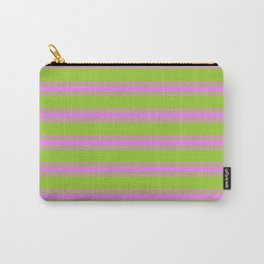 [ Thumbnail: Green & Violet Colored Lined/Striped Pattern Carry-All Pouch ]