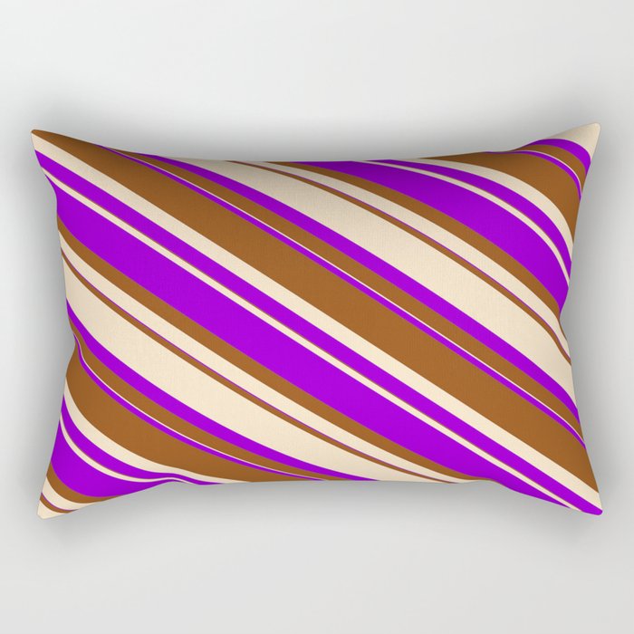 Dark Violet, Brown & Bisque Colored Striped Pattern Rectangular Pillow