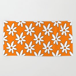Pattern groovy daisy. Hippie retro vintage flowers seamless pattern in 70s-80s style. Hippie Aesthetic Beach Towel