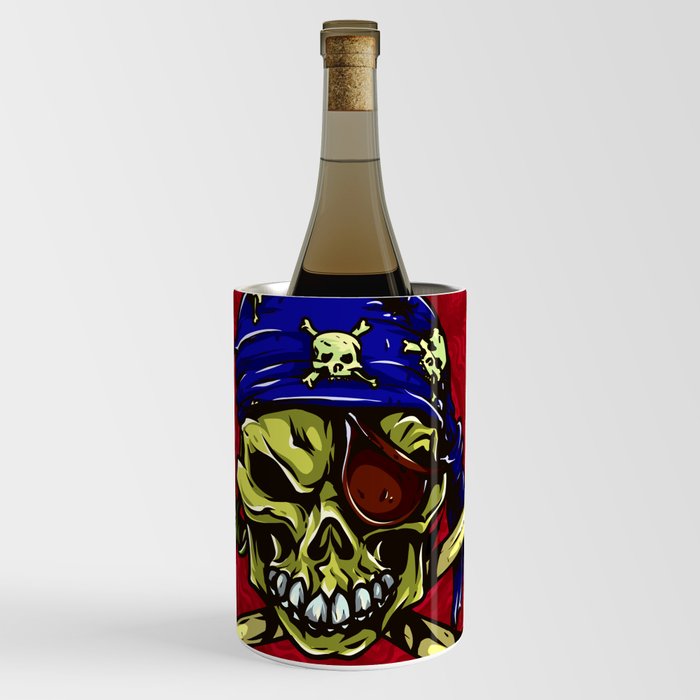 Skull and Crossbones Crimson Pirate Mandala Wine Chiller
