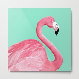 Pink Flamingo Metal Print | Tropical, Nature, Painting, Realism, Flamingo, Pinkandgreen, Colorful, Animal, Cute, Bird 