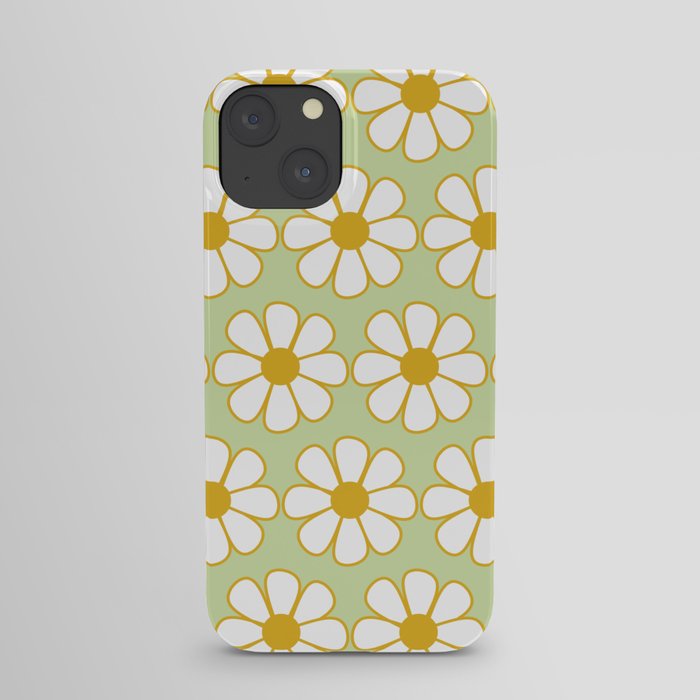 Cheerful Retro Daisy Pattern in Mustard and Light Tea Green iPhone Case