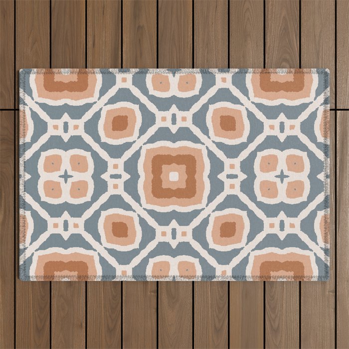 slate and terracotta retro boho pattern Outdoor Rug