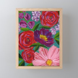Abstract Bright Pink and Purple Floral Gouache Painting - Jewel Tones Palette Framed Mini Art Print