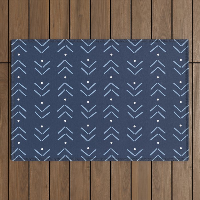 Arrow Lines Geometric Pattern 32 in Navy Blue Outdoor Rug