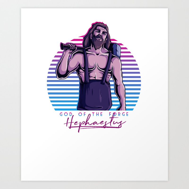 Hephaestus God Of The Forge Blacksmith Greek Mythology 80s Neon Retro Art Print By Mintedfresh Society6