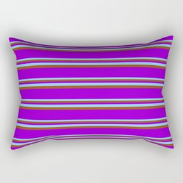 [ Thumbnail: Light Sky Blue, Brown, and Dark Violet Colored Pattern of Stripes Rectangular Pillow ]