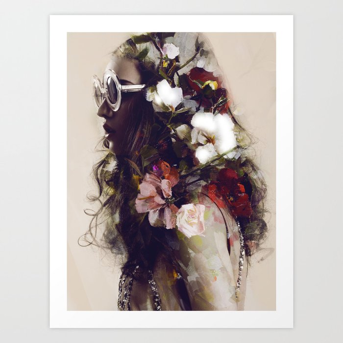 The girl with the flowers in her hair Art Print