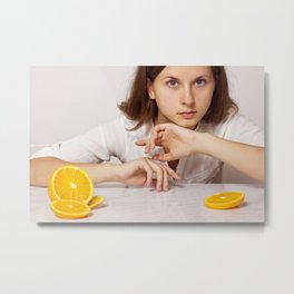orange Metal Print | Healthylifestyle, Freshfruit, Asianfood, Healthyfood, Asianwoman, Drink, Peopleeating, Womaneating, Asiangirl, Orangejuice 