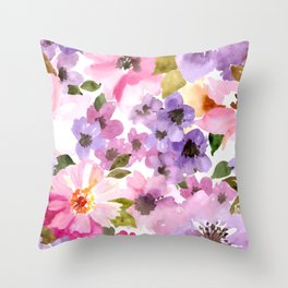 Pink Purple Watercolor Flowers Throw Pillow