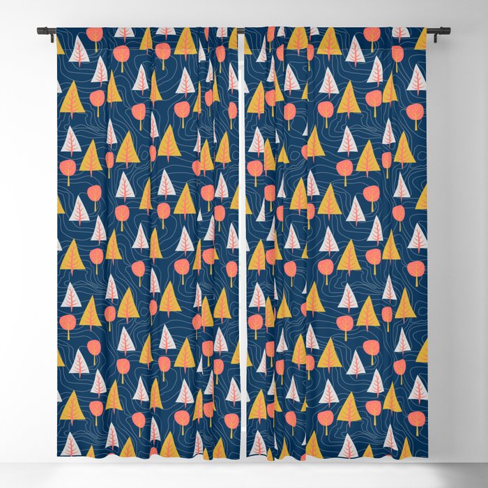 Go Outdoors Contour Lines and Vector Tree pattern Blackout Curtain