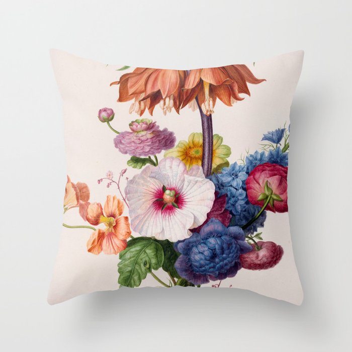 Pretty Spring Bouquet of Pink, Blue, & Orange Flowers Throw Pillow