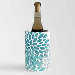 Floral Pattern, Aqua, Teal, Turquoise and Gray Wine Chiller