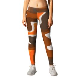 70s Warm Colors Swirl Wrapped Lines Orange and Brown Leggings