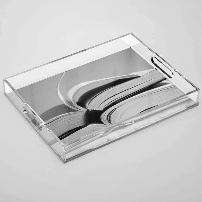 Open Books in Black and White Acrylic Tray