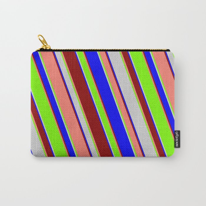 Eyecatching Light Gray, Blue, Dark Red, Salmon & Green Colored Lines Pattern Carry-All Pouch