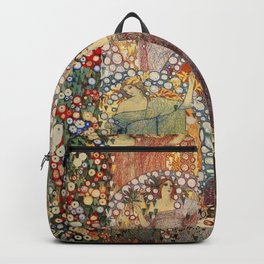 Classical Spring Floral Garden of Galileo Chini by Giorgio Kienerk Backpack | Lilies, Red, Floral, Wildflowers, Williammorris, Italian, Flowers, Sunflowers, Daisies, Poppies 
