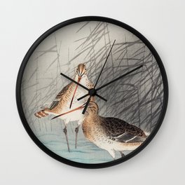 Two bar-tailed godwits (1926)  Wall Clock | Vintage, Japanese, Oil, Bird, Life, Painting, Nature, Live, Old, Water 