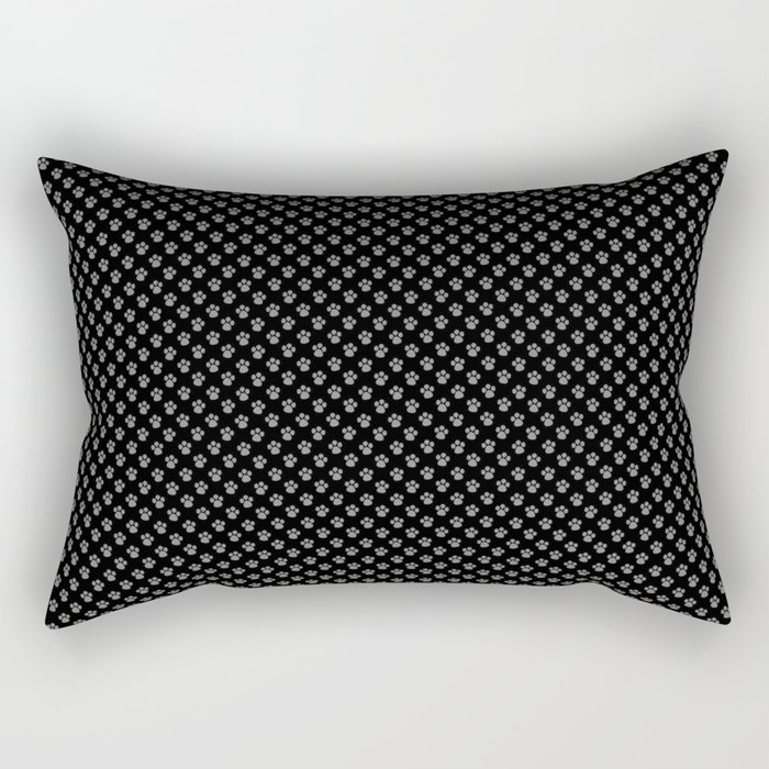 Tiny Paw Prints Grey on Black Pattern Rectangular Pillow
