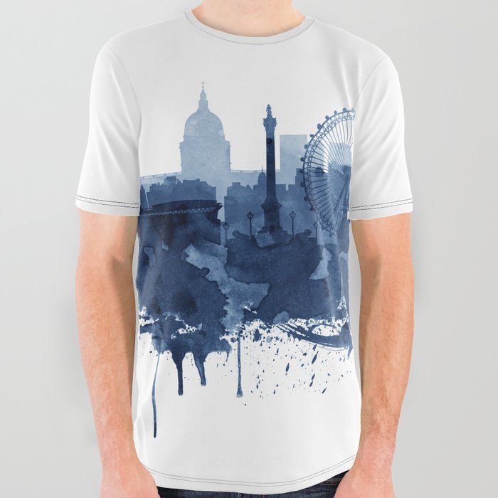 London Skyline Watercolor Blue, Art Print By Synplus All Over Graphic Tee
