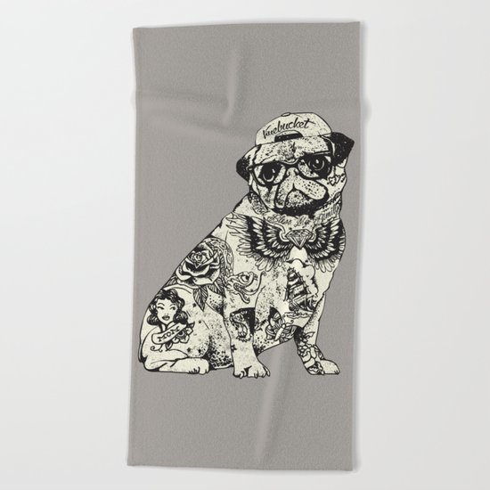 Pug Tattoo Beach Towel
