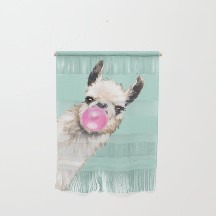Bubble Gum Sneaky Llama in Green Wall Hanging
