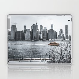 New York City Manhattan skyline during winter snowstorm blizzard Laptop Skin