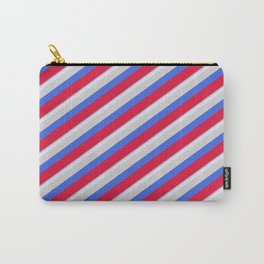 [ Thumbnail: Colorful Dark Gray, Lavender, Light Grey, Royal Blue, and Crimson Colored Stripes/Lines Pattern Carry-All Pouch ]