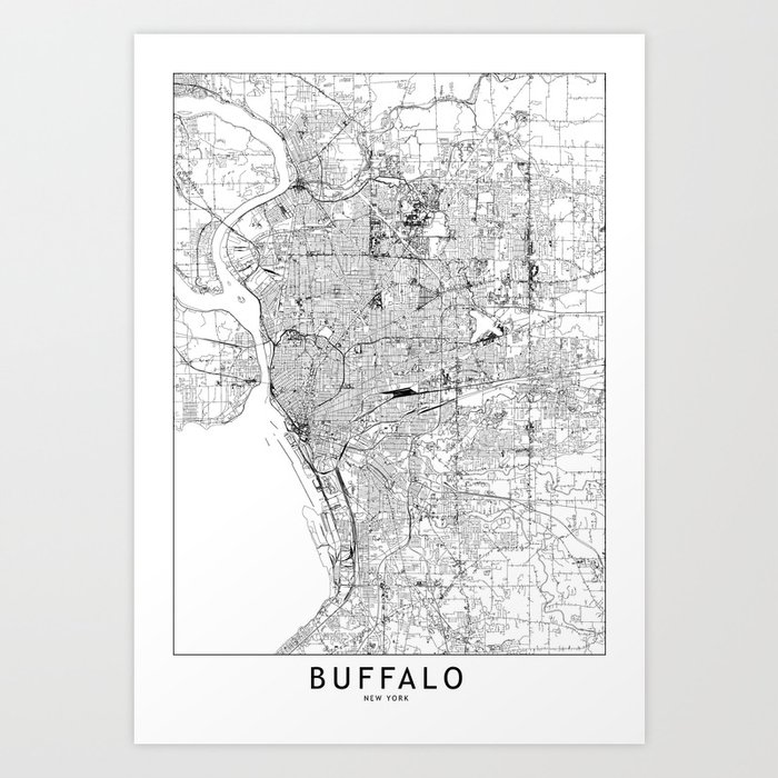 Buffalo White Map Art Print