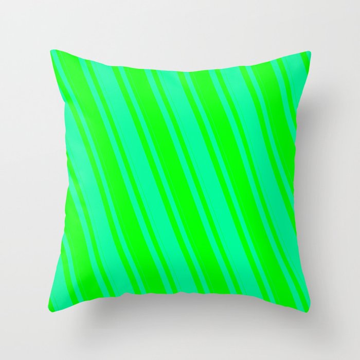 Lime and Green Colored Lined Pattern Throw Pillow