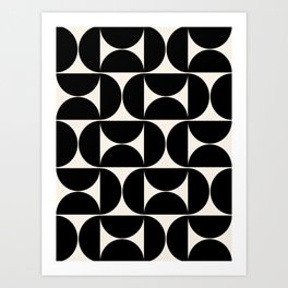 Mid Century Modern Abstract Pattern Black And Cream White Art Print