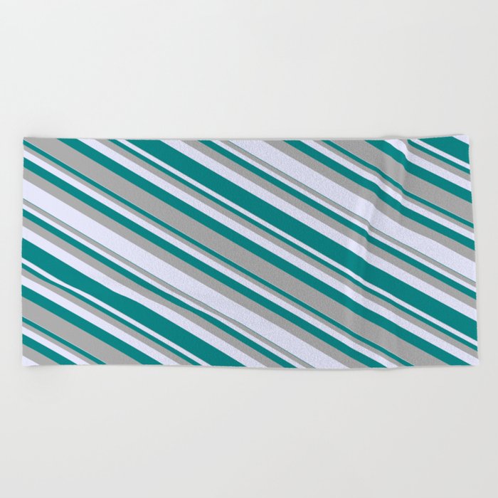 Dark Grey, Lavender, and Teal Colored Stripes Pattern Beach Towel