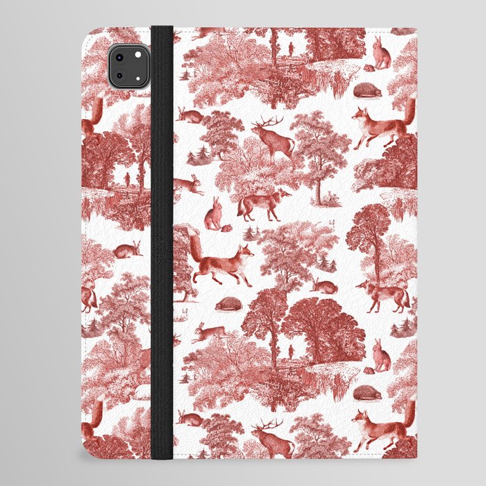 Elegant Red Fox Deer Rabbit in Woodland Toile Pattern iPad Folio Case