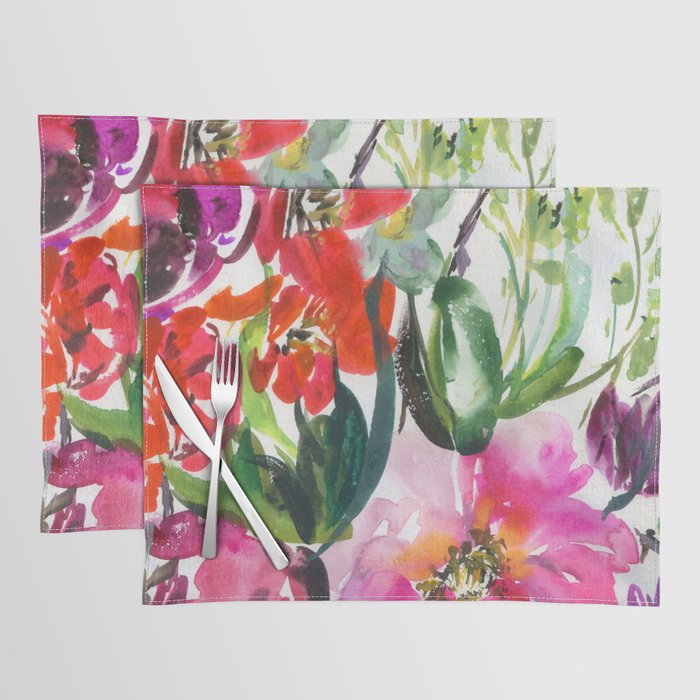 pink peonies in red and green Placemat