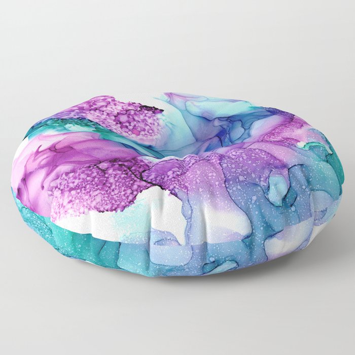 Pink Purple Blue Tie Dye Wave 32722 Abstract Alcohol Ink Painting by Herzart Floor Pillow