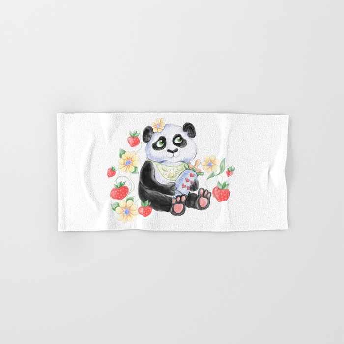 Baby Panda with strawberryes, Girl Baby shower  Hand & Bath Towel