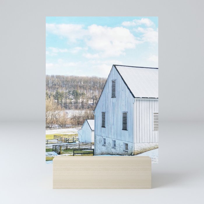 Rustic White Barns in the Snow Mini Art Print