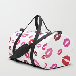 Lipstick kisses on white background. Digital Illustration background Duffle Bag
