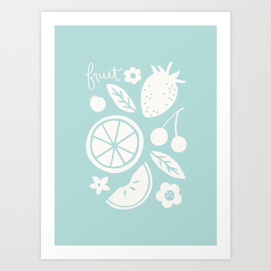 Fruit & Flowers - in Aqua Art Print
