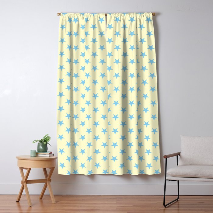 Baby Blue On Cream Yellow Stars Blackout Curtain By