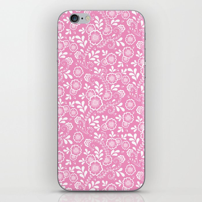 Pink And White Eastern Floral Pattern iPhone Skin