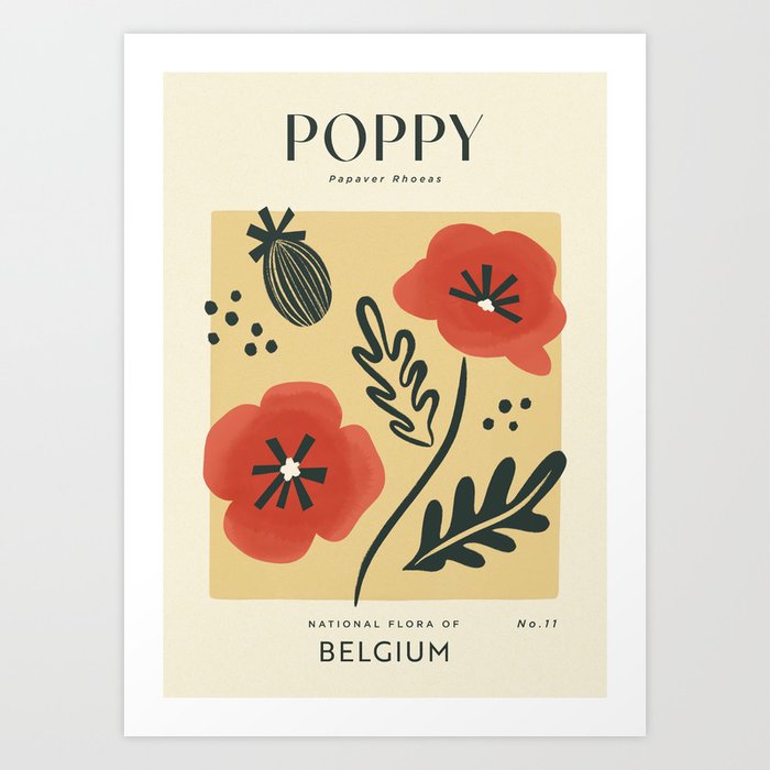 Poppy of Belgium | Matisse-Style Vintage Floral Print | Red & Yellow Art Print